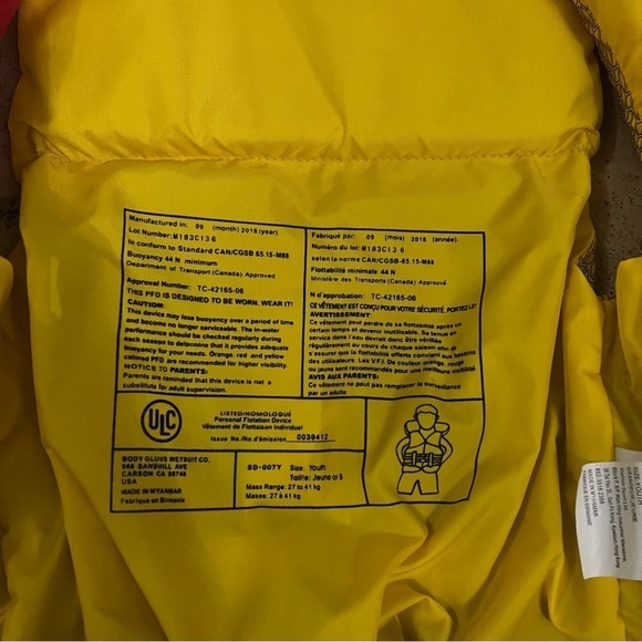 BODY Glove 60 pounds-90 pounds life jacket purple, pink, and yellow - Picture 10 of 15